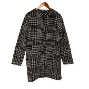 Nanette Lepore Wool Houndstooth Black Knee Length Jacket Button Front Sz M